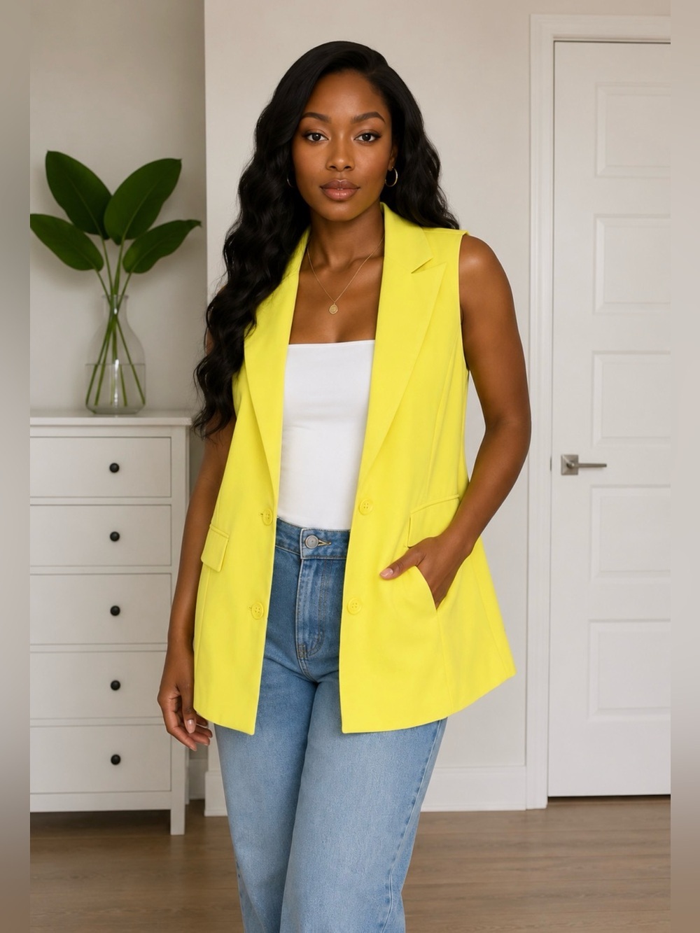 Fashion Nova Yellow Sleeveless Blazer Vest Tailored Office Career | 1XL